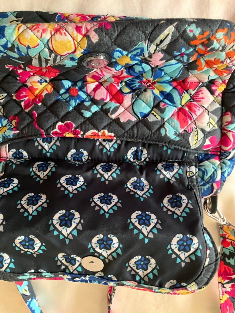 Vera Bradley Cotton Blue Pink Red Carson Mini Hobo Crossbody Quilted Bag